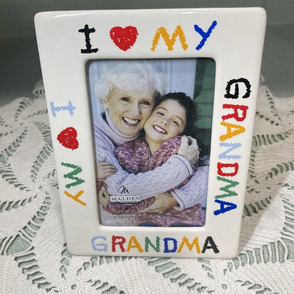 90s Vintage I Love My Grandma Ceramic Picture Frame 4x6 Photo Colorful Malden